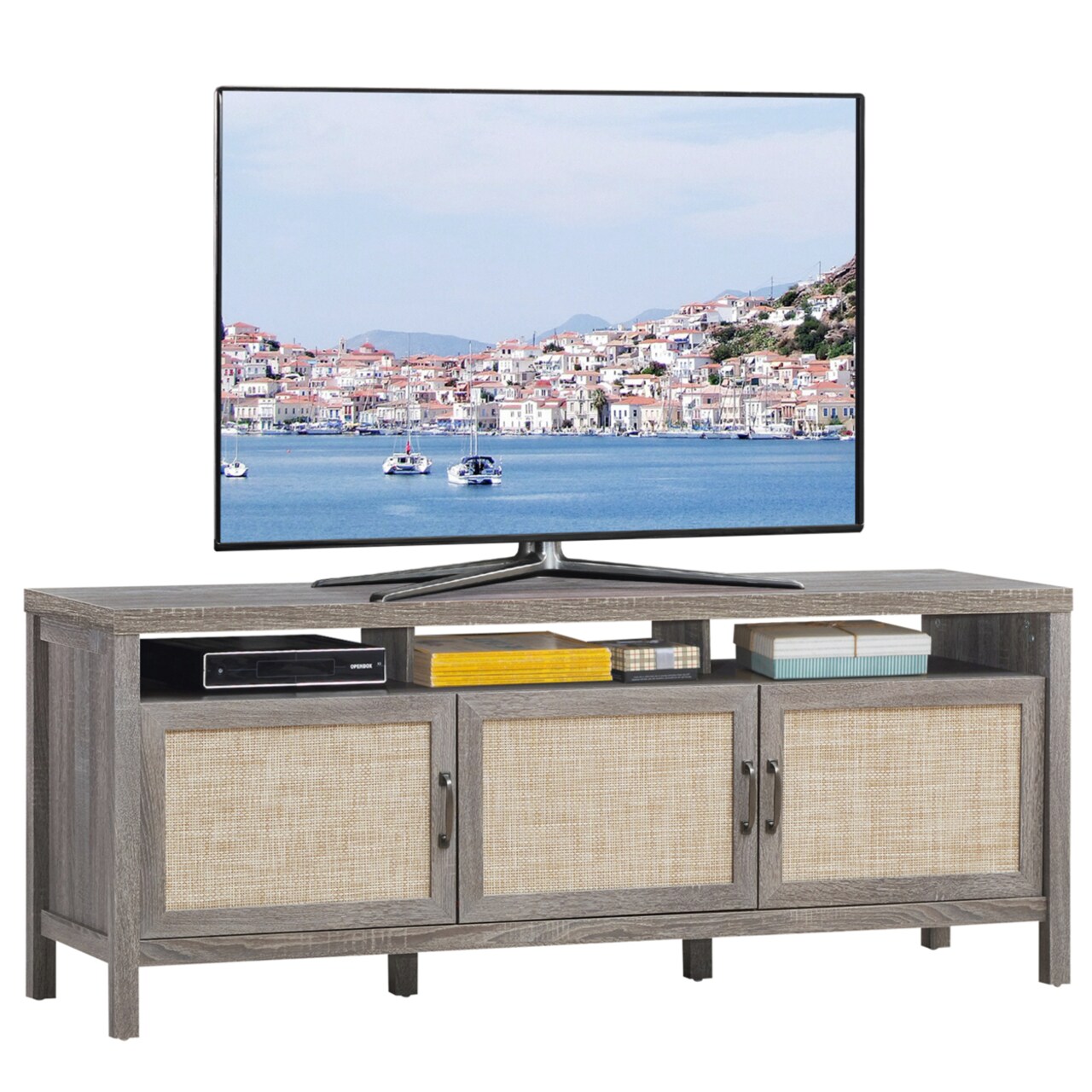 Tv Stand Entertainment Media Center For Tvs Up To 65 W/ Rattan Doors